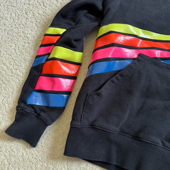 Wesc Mike Retro Stripes Hoodie Black Pullover Mens S Womens M Neon Rainbow - Picture 3 of 13
